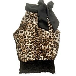 Papaya Sleeveless w/ Black Bow Women's Blouse Size S Leopard Animal Print